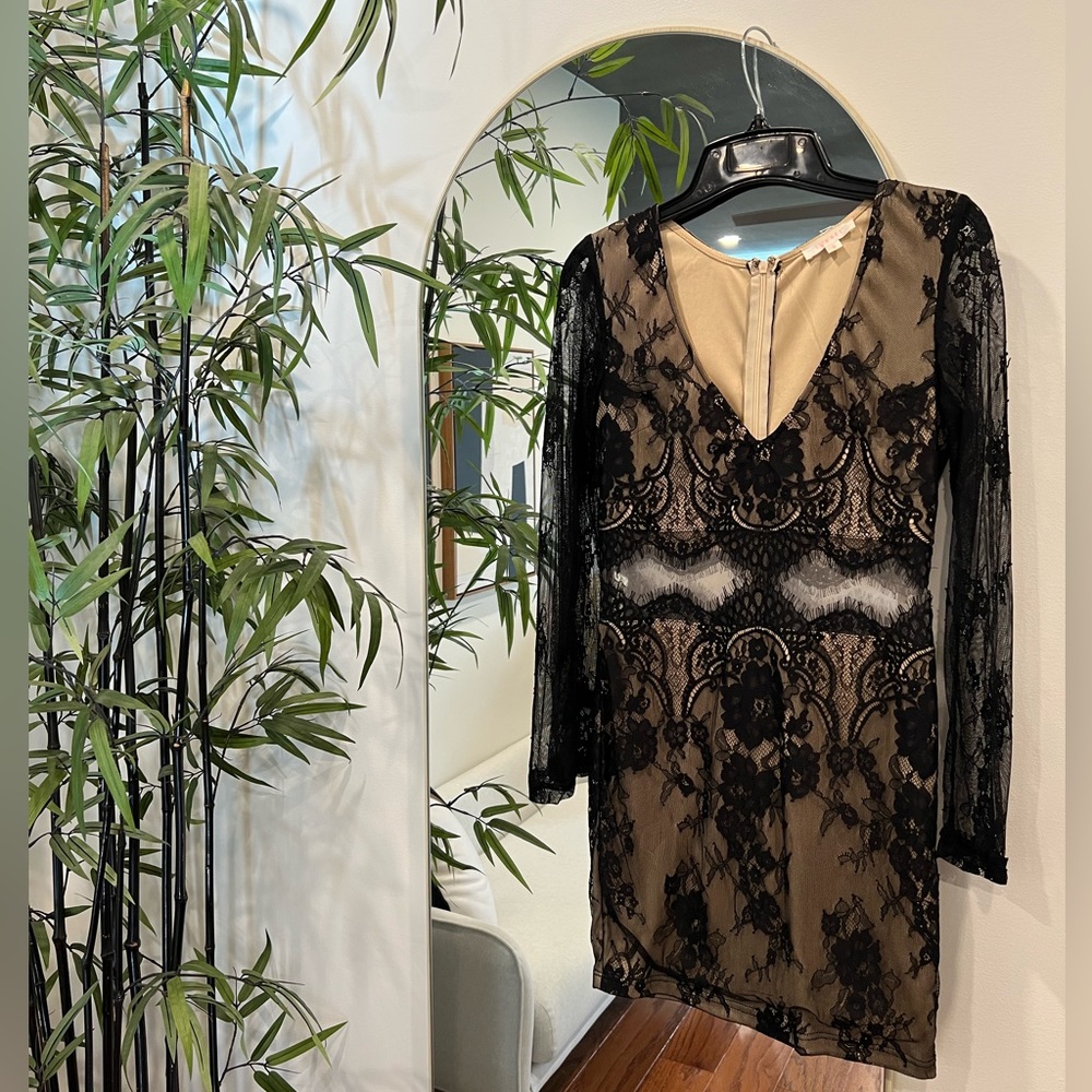 Luxxel black & nude long sleeve mini dress
